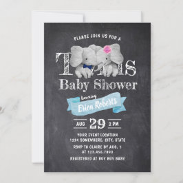 Twins Boy & Girl Cute Elephant Rustige Baby shower Kaart