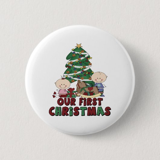 Twins Boy & Girl eerste Kerstmis Ronde Button 5,7 Cm (Voorkant)