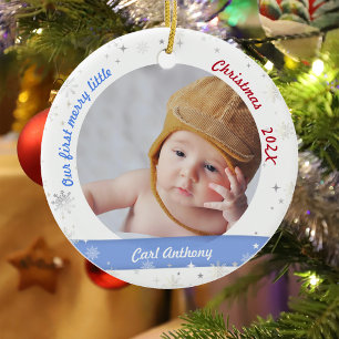 Twins Boy Girl Foto's First Merry Little Kerstmis Keramisch Ornament