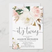 Twins boy meisje wit roze rustiek baby shower kaart (Voorkant)