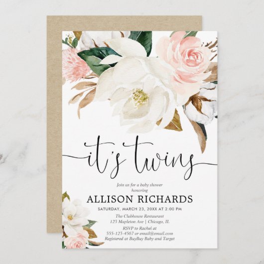 Twins boy meisje wit roze rustiek baby shower kaart (Voorkant / Achterkant)