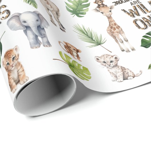 Twins boys 1e verjaardag Wild one Safari oerwoud Cadeaupapier (Rol Hoek)