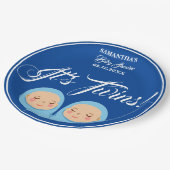 Twins Boys Baby shower Party Blauw. Papieren Bordje (Gekanteld)