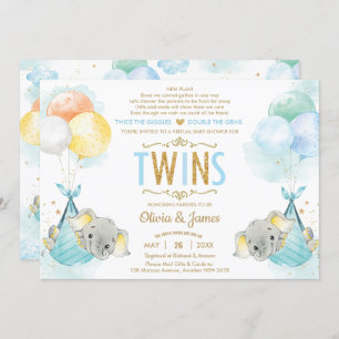 Twins Boys Olifant Virtual Baby shower per Mail Kaart