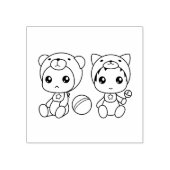 Twins Cat Beer Baby Jumpsuit kleuren Rubberstempel (Afrduk)