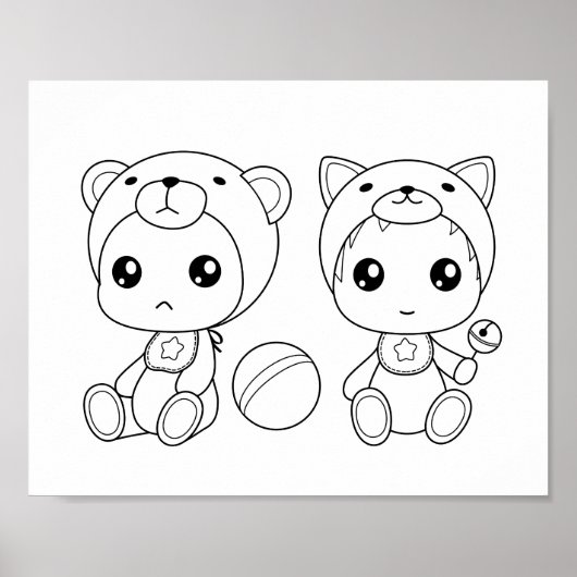 Twins Cat Beer Baby Jumpsuit Kleurplaat Poster (Voorkant)