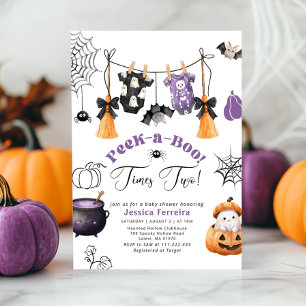Twins Clothesline Little Boo Baby shower Kaart