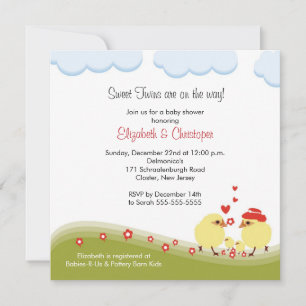 Twins Couple Baby shower Invitation Baby Chicken Kaart