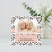 Twins Damask Baby Faire-part rose et Brown (Debout devant)