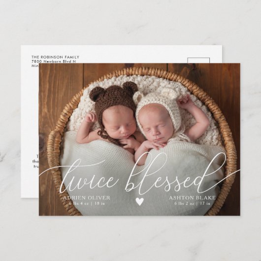 TWINS Deux fois béni bébé photo Faire-part de nais (Devant / Derrière)