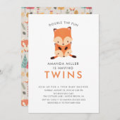 Twins Double le Fun Fox Baby Shower Invitations (Devant / Derrière)