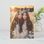 Twins Dubbel Afstudeerder Party Foto Aankondiging (Staand voorkant)