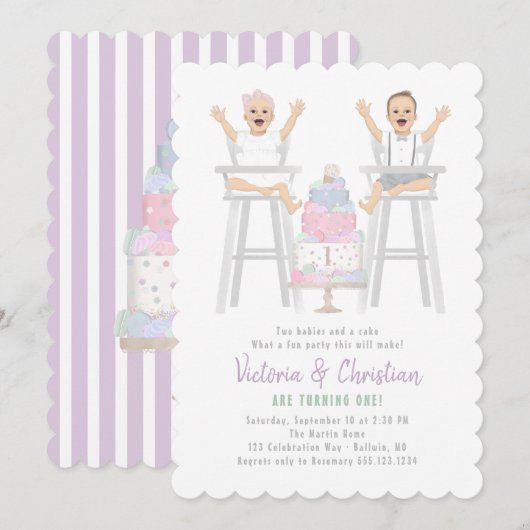 Twins Eerste Verjaardag Smash Cake Kaart (Voorkant / Achterkant)