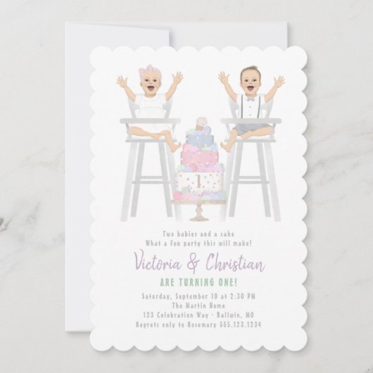 Twins Eerste Verjaardag Smash Cake Kaart (Voorkant)