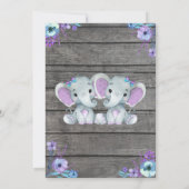 Twins Elephant Baby shower Invitation rustique, tu (Dos)