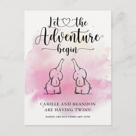 Twins Elephants Announcement Briefkaart (Voorkant)