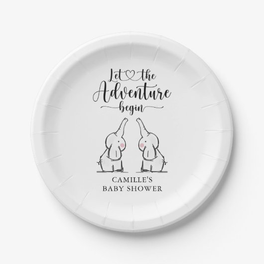 Twins Elephants Baby shower Paper Bord (Voorkant)