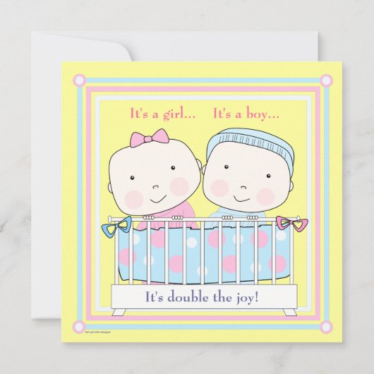 Twins en Crib, Girl and Boy Baby shower Invitation (Dos)
