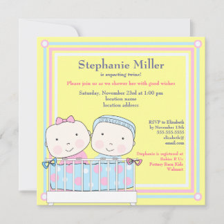 Twins en Crib, Girl and Boy Baby shower Invitation