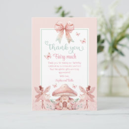 Twins Fairy Girls Mushroom House Ribbon Verjaardag Bedankkaart