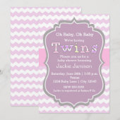 TWINS filles violet Chevron Baby shower Invitation (Devant / Derrière)