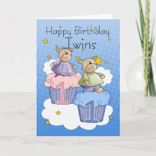 Twins First Birthday Card - Twee kleine Beren Kaart