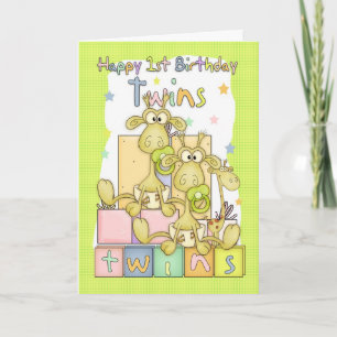 Twins First Birthday Card - Twee kleine cadeautjes Kaart