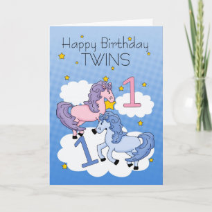 Twins First Birthday Card - twee kleine pony's Kaart