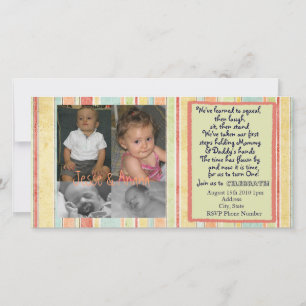 Twins First Birthday Invitation Fotocard