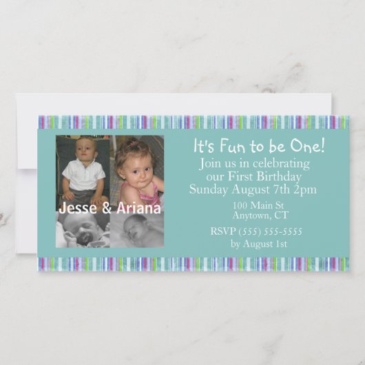 Twins First Birthday Party Invitation (Voorkant)
