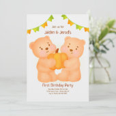 Twins First Birthday Party Kaart (Staand voorkant)