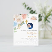 Twins florals foto budget doop uitnodiging (Staand voorkant)