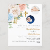 Twins florals foto budget doop uitnodiging (Voorkant)