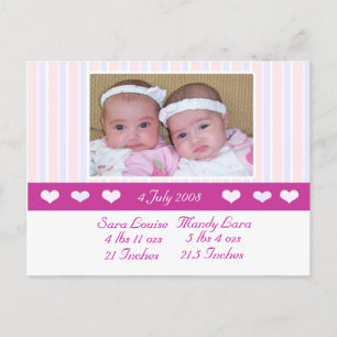 Twins Fotogeboorteaankondiging Aankondigingskaart