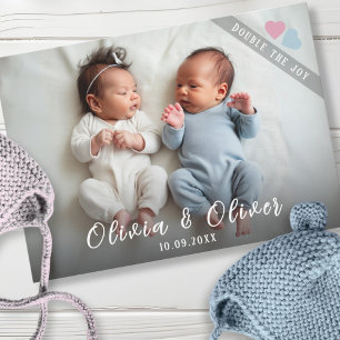Twins Fotogeboorteaankondiging Kaart