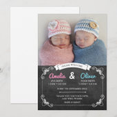 Twins geboortenaankondiging/bedankt kaart (Voorkant / Achterkant)