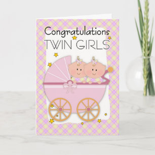 Twins - Gefeliciteerd Twin Girls In A Pram Kaart