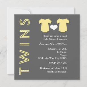 TWINS GELE Tweeling Baby Shower Uitnodiging