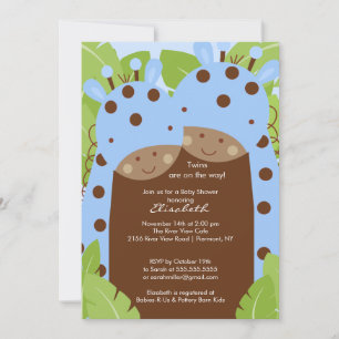 Twins Giraffe Baby shower Invitation Twin Boys Kaart
