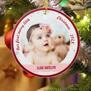 Twins Girl Boy 2 Foto's 1st Merry Little Christmas Keramisch Ornament