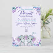 Twins Girl Elephants Baby shower Invitation Floral (Debout devant)