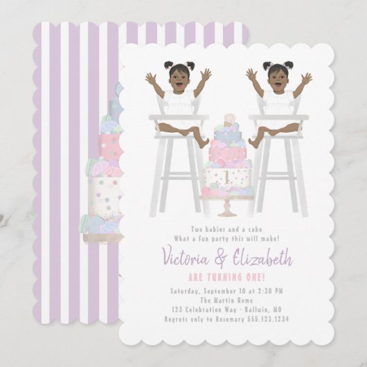 Twins Girls Birthday Smash Cake Invitation (Devant / Derrière)