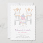 Twins Girls Birthday Smash Cake Invitation (Devant)
