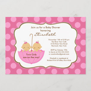 Twins Girls Umbrella Baby shower Invitation rose