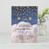 Twins Gold Shoot Stars Baby shower Invitation (Debout devant)