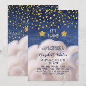 Twins Gold Shoot Stars Baby shower Invitation (Devant / Derrière)