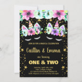 Twins Golden Black Unicorn Invitations Anniversair (Devant)