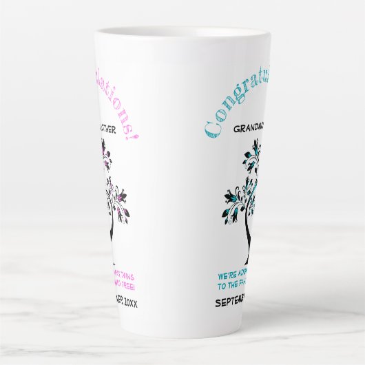 Twins Grandmoeder to be roze Blue Family Tree Latte Mok (Voorkant)