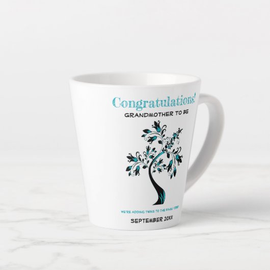 Twins Grandmoeder to be roze Blue Family Tree Latte Mok (Rechterhoek)