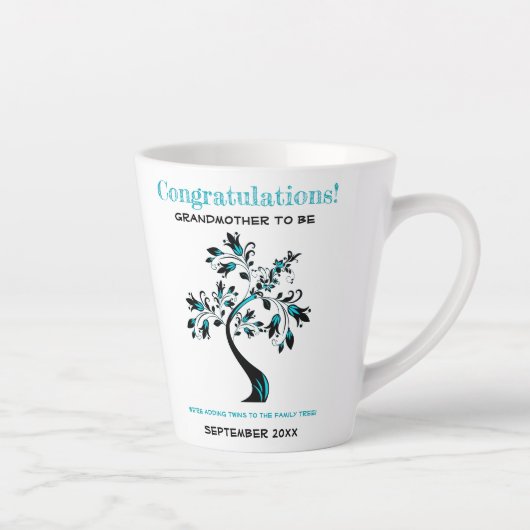 Twins Grandmoeder to be roze Blue Family Tree Latte Mok (Rechts)